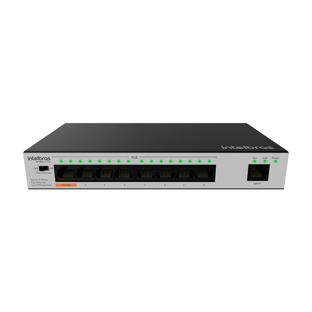 Switch 9 Portas Fast Com 8 Portas PoE+SF 900 Hi-PoE Intelbras