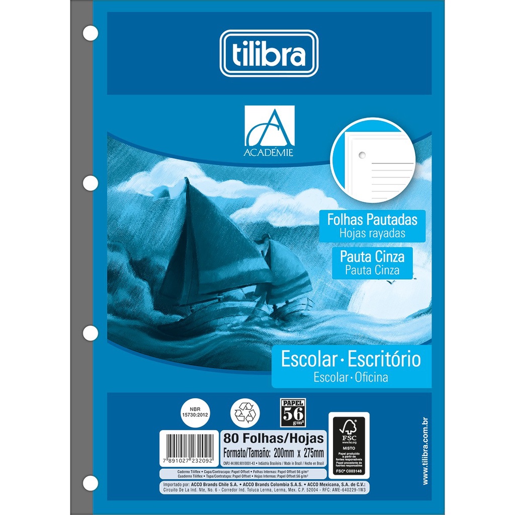 Refil Tiliflex com Pauta para Caderno Argolado 80 Folhas