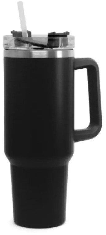 Garrafa Copo Térmico 1200 ml Aço Inox com Tampa e Canudo Preto