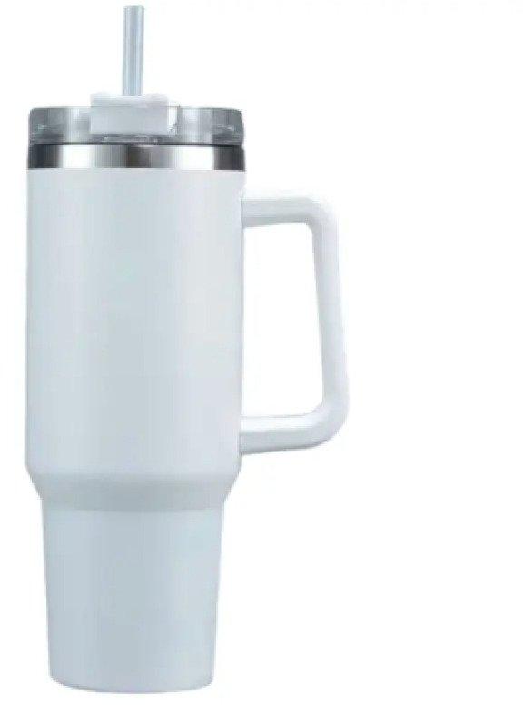 Garrafa Copo Térmico 1200 ml Aço Inox com Tampa e Canudo Branco