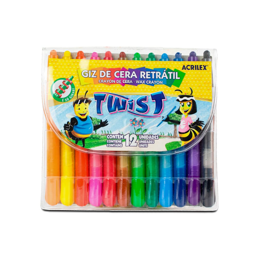 Giz de Cera Acrilex com 12 Cores Retrátil Twist