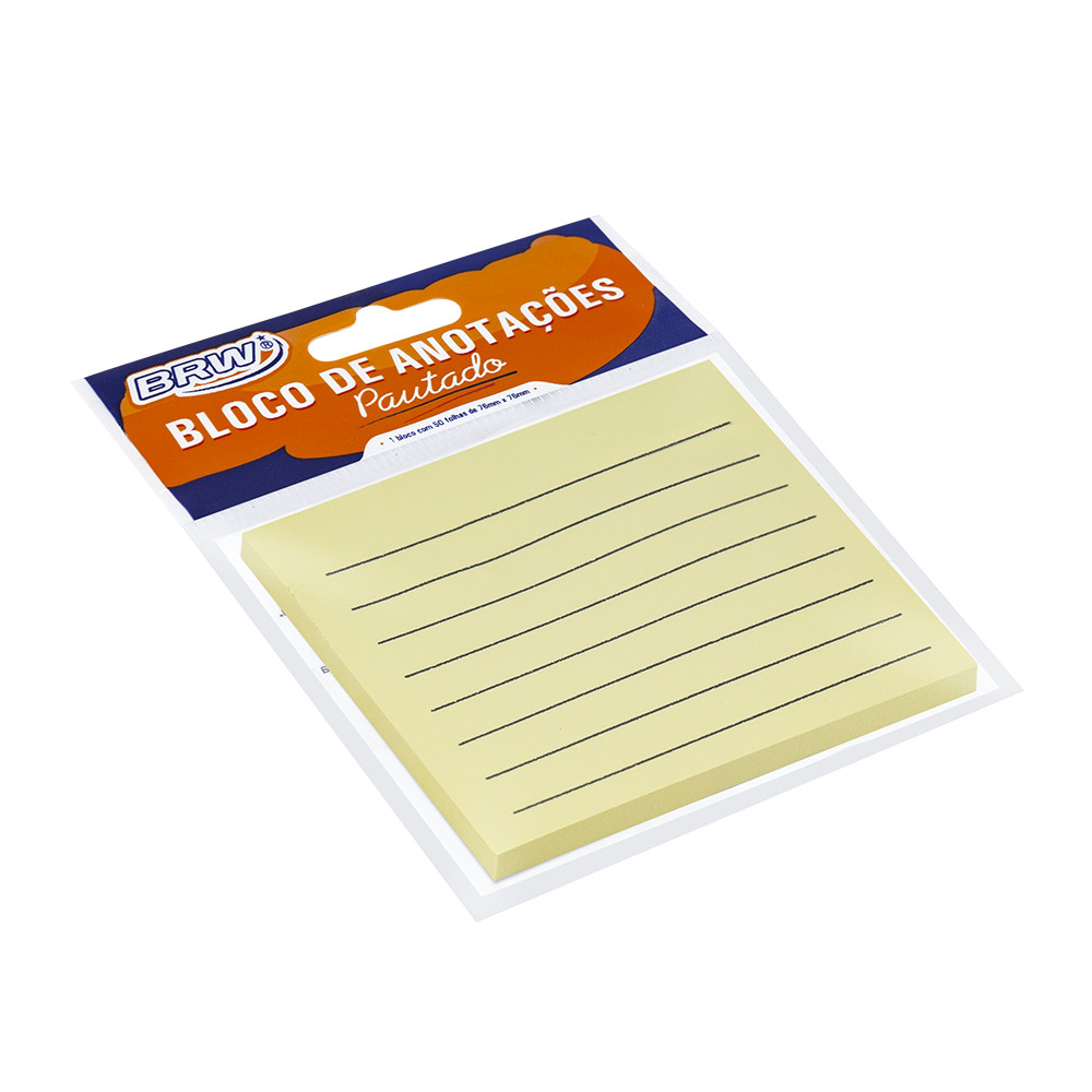Bloco de Anotações BRW 76x76mm Auto Adesivo Pautado