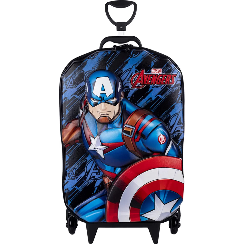 Mochila com Rodas Infantil Diplomata Capitão América Rodinha Tripla Grande