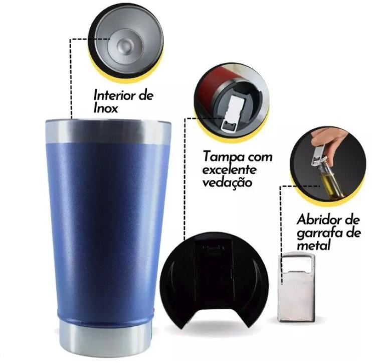 Copo Térmico 473 ml Aço Inox Com Tampa e Abridor Rosa