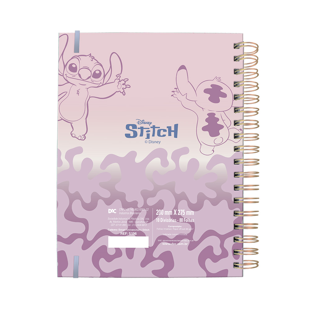 Caderno DAC Smart Universitário Stitch com 80 Folhas Reposicionáveis