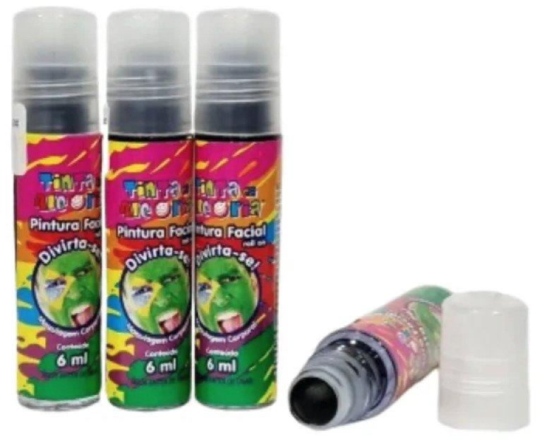 Tinta Pintura Facial Corporal Roll On 6ml Tinta da Alegria Brincadeira Carnaval Preto