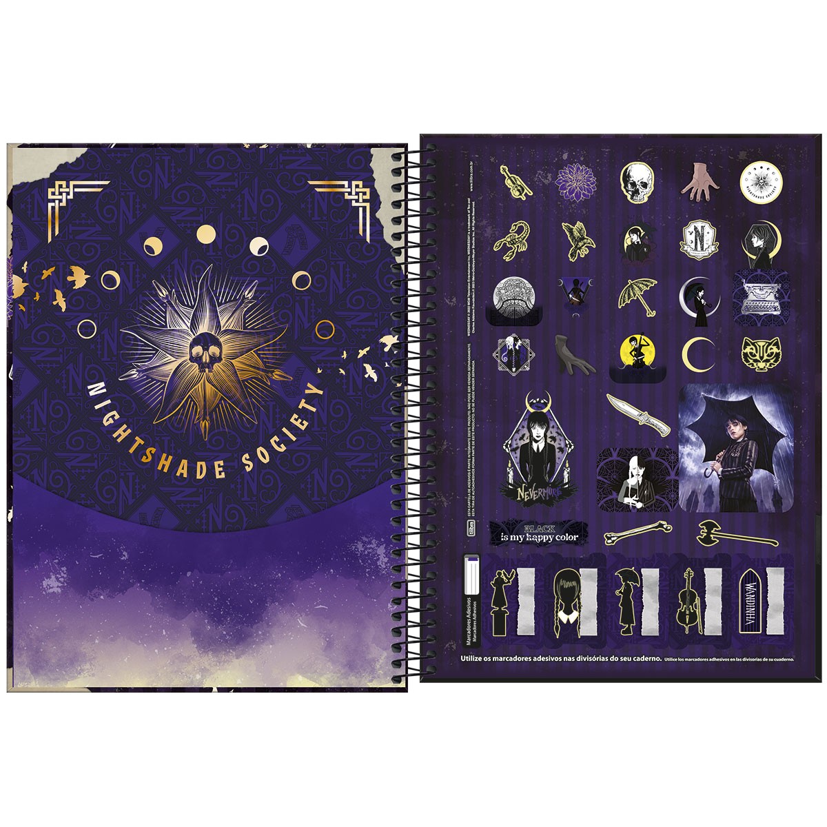Caderno Universitário Tilibra Wandinha 160 Folhas 10 Matérias Grande Sortido