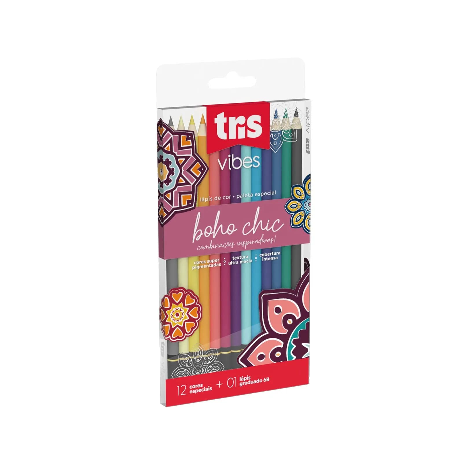 Lápis de Cor TRIS Vibes Boho Chic Grande com 12 Cores