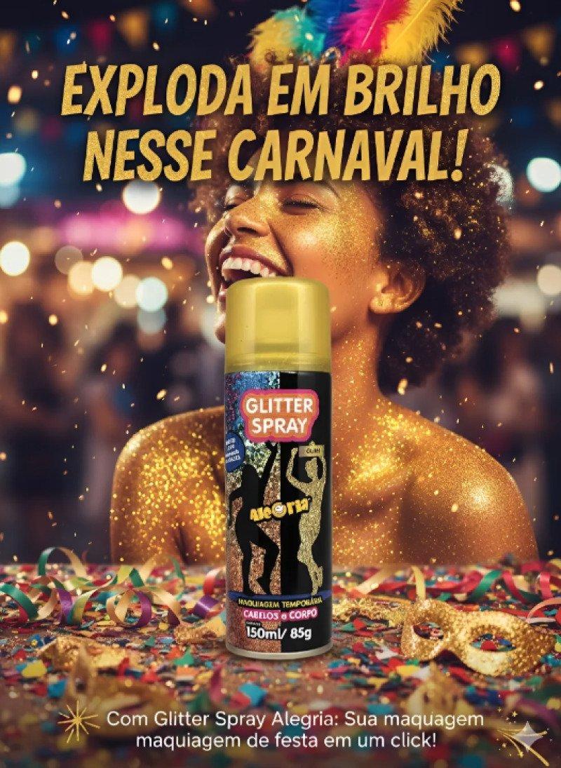 Glitter Spray Cabelo e Corporal 150 ml Da Alegria Carnaval Ouro Dourado