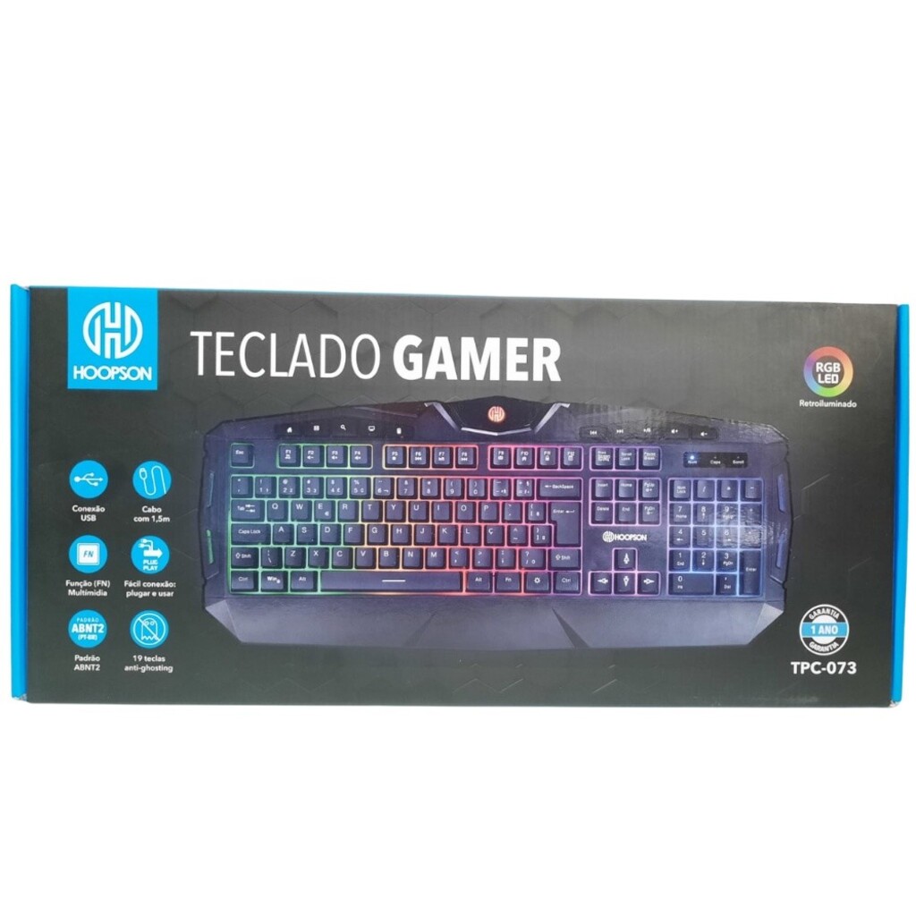 Teclado USB Gamer Hoopson Multimídia Led RGB - Preto - TPC-073