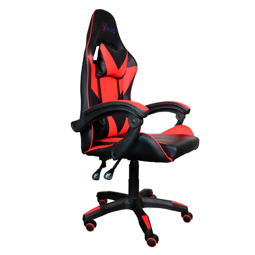 Cadeira Gamer Giratória Preto e Vermelho com Braço Ajuste de Altura e Encosto Reclinável Yakao - GC007Red