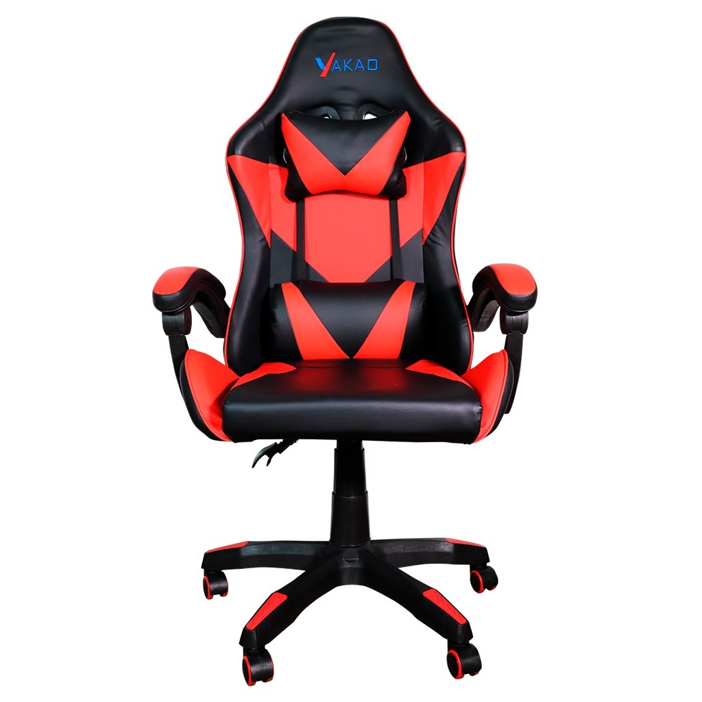Cadeira Gamer Giratória Preto e Vermelho com Braço Ajuste de Altura e Encosto Reclinável Yakao - GC007Red