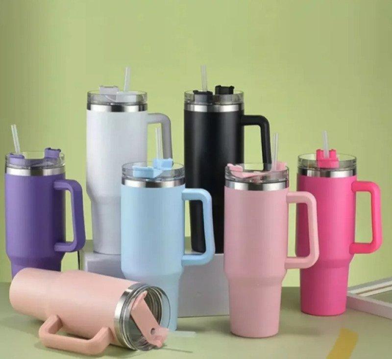 Garrafa Copo Térmico 1200 ml Aço Inox com Tampa e Canudo Laranja