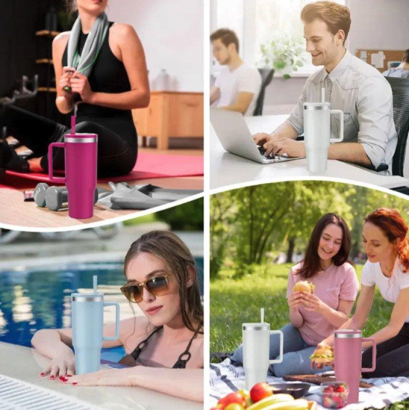 Garrafa Copo Térmico 1200 ml Aço Inox com Tampa e Canudo Laranja