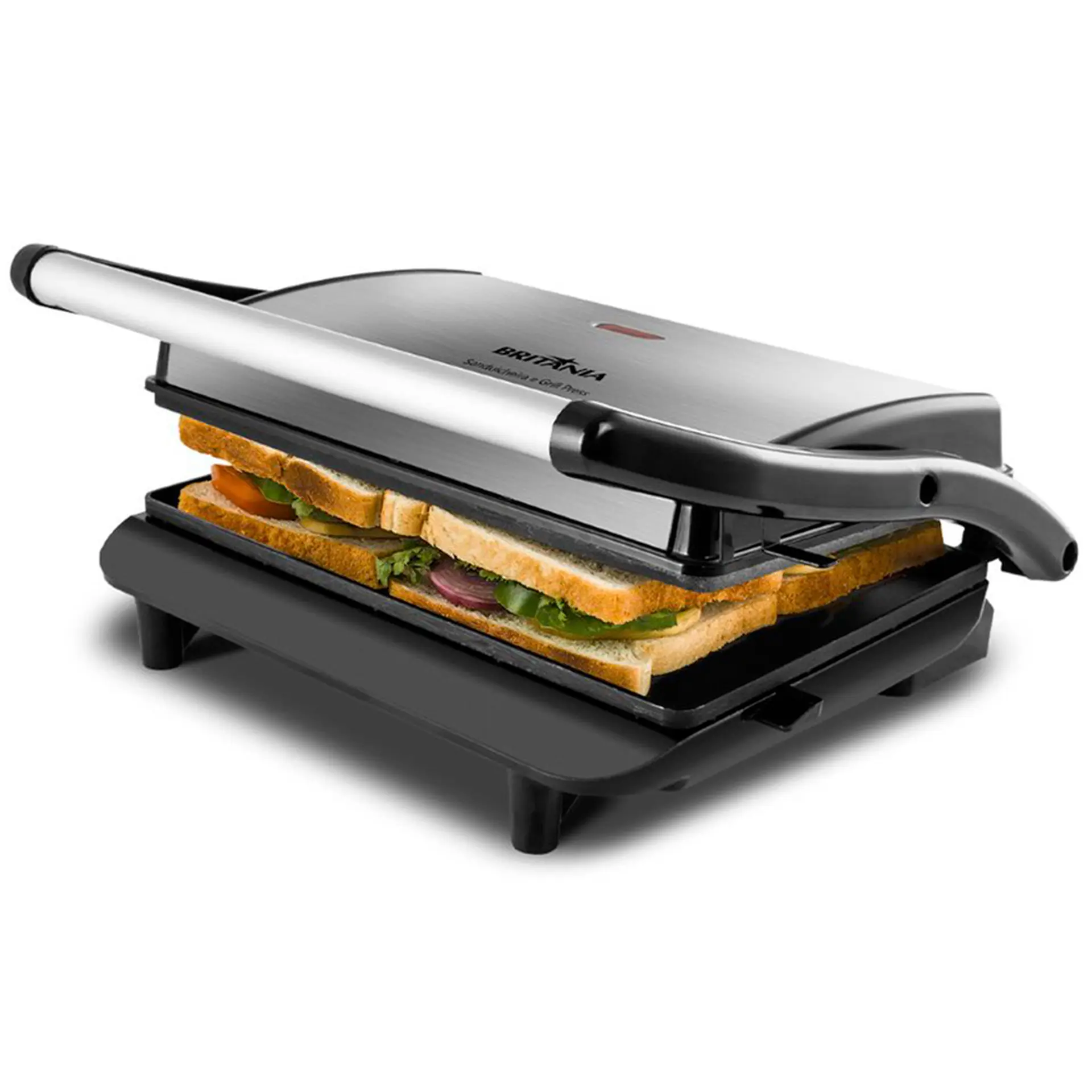 Grill Sanduicheira Britânia Press Chapa Ondulada e Lisa BGR27I 850W - Preto/Inox - 110 Volts