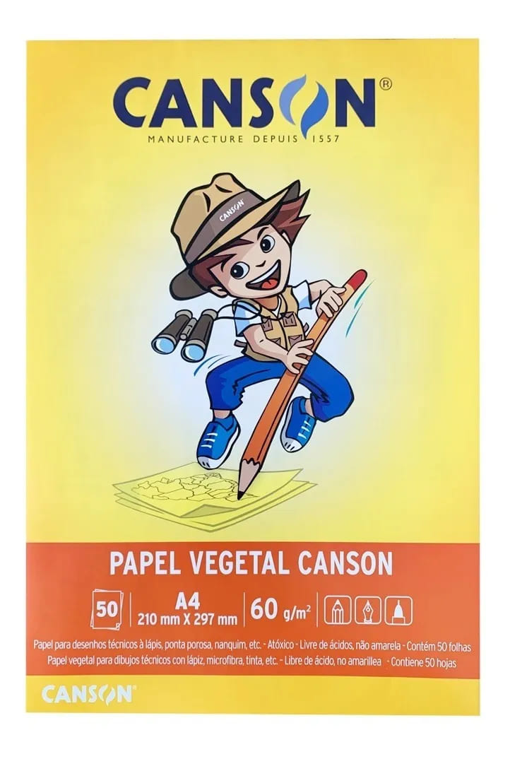 Papel Vegetal Canson A4 Bloco com 50 Folhas 60 Gramas