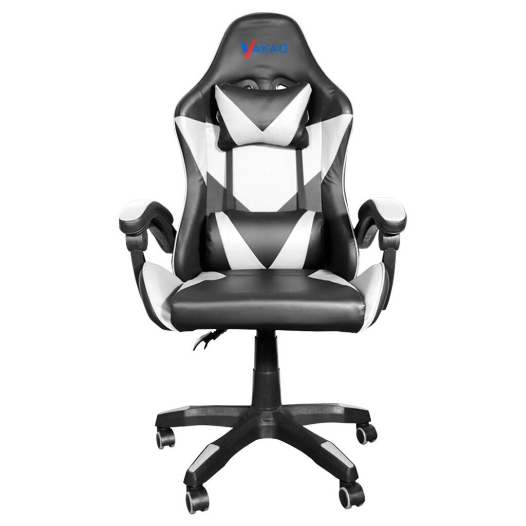 Cadeira Gamer Giratória Preto e Branco com Braço Ajuste de Altura e Encosto Reclinável Yakao - GC007WHITE