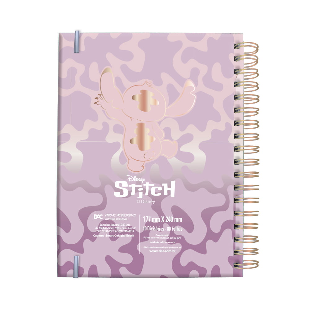 Caderno DAC Smart Colegial Stitch com 80 Folhas Reposicionáveis