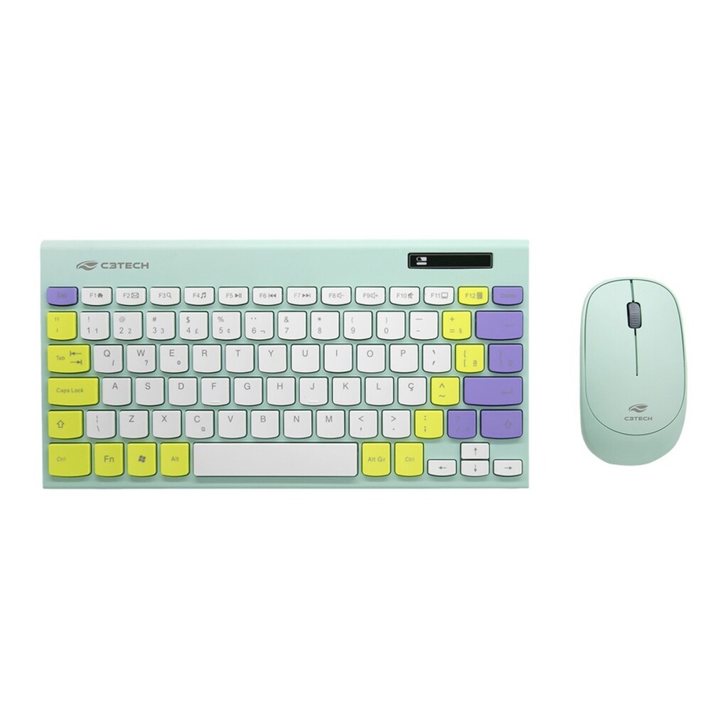 Kit Teclado + Mouse sem Fio Multimídia C3Tech 1200dpi Verde - K-W71GN