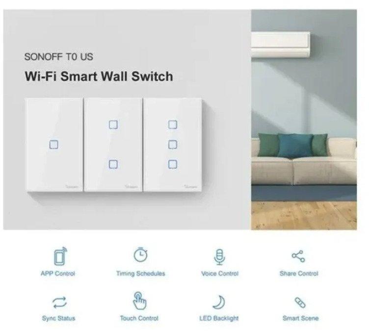 Interruptor de Luz Smart 3 Teclas Branco Wi-Fi RF 433 Mhz SONOFF TX T2US3C