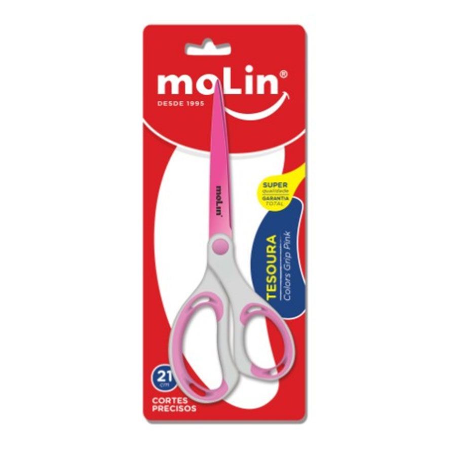 Tesoura Molin Multiuso Grip 21cm Colors Rosa