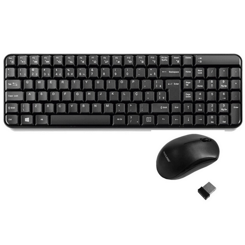 Kit Teclado + Mouse sem Fio Multimídia Multilaser 1000dpi Preto - TC183