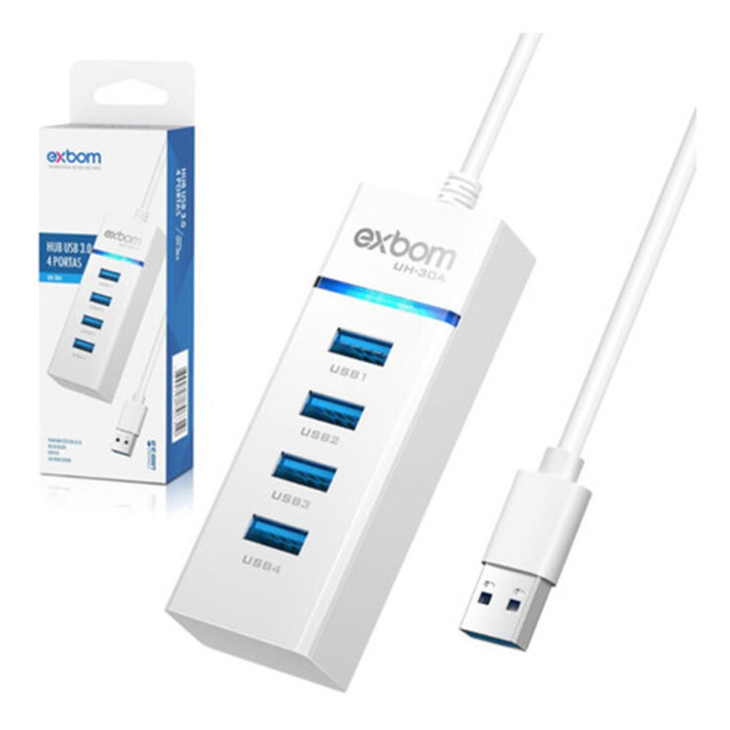 Hub USB 3.0 4 Portas Branco Exbom 3780