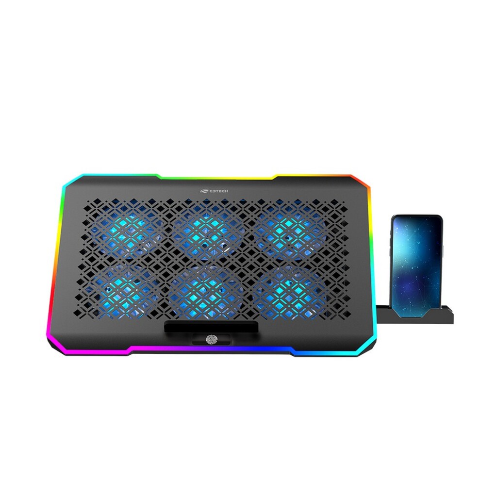 Base para Notebook Gamer até 17,3 Polegadas 6 Coolers e 1 Porta USB com Led Rgb Preto C3tech - NBC-550BK