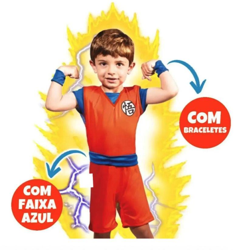 Fantasia Infantil Anime Mangá Dragon Ball Goku Tam G Super Magia com Munhequeira