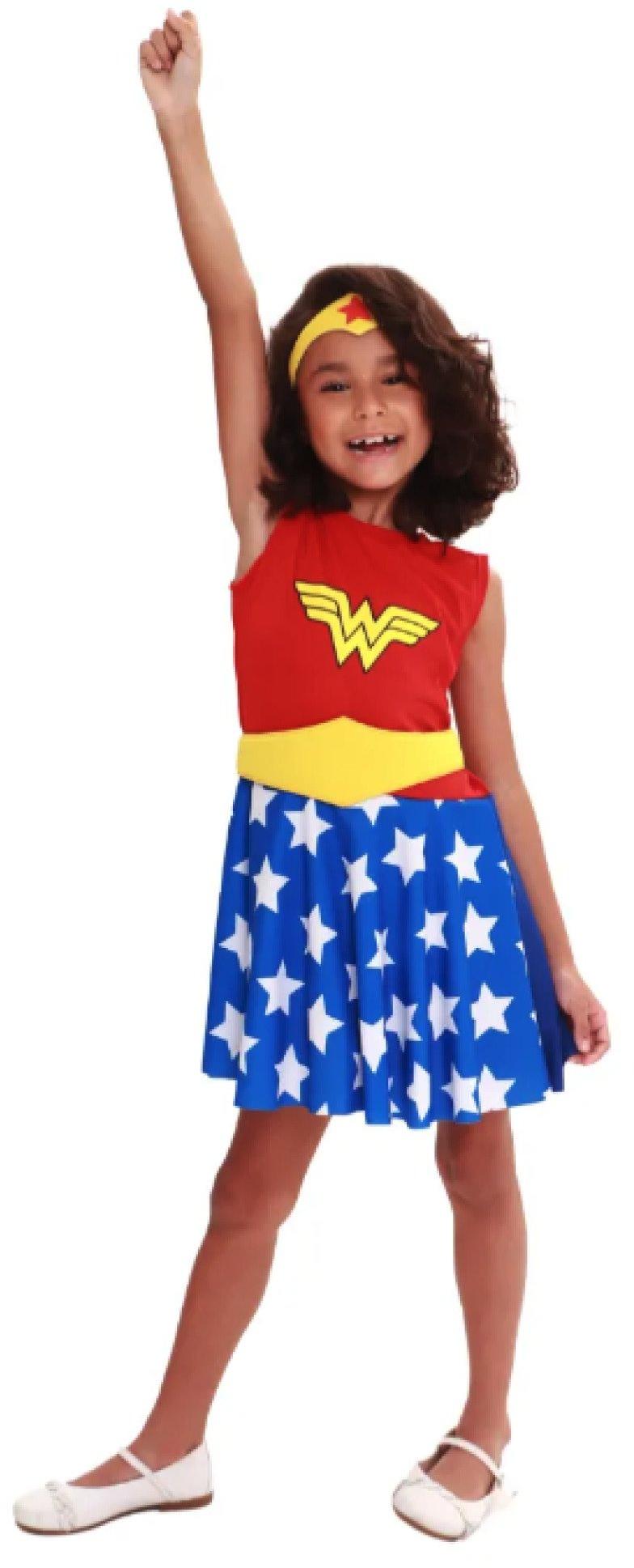 Fantasia Infantil Mulher Maravilha Tam M Clássica Super Magia