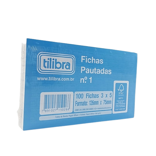 Ficha Pautada Tilibra Número 01 com 100 Folhas 3x5
