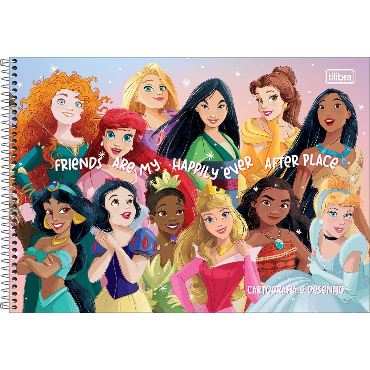 Caderno Cartografia Tilibra Princesas Espiral Capa Dura Sem Pauta 80 Folhas