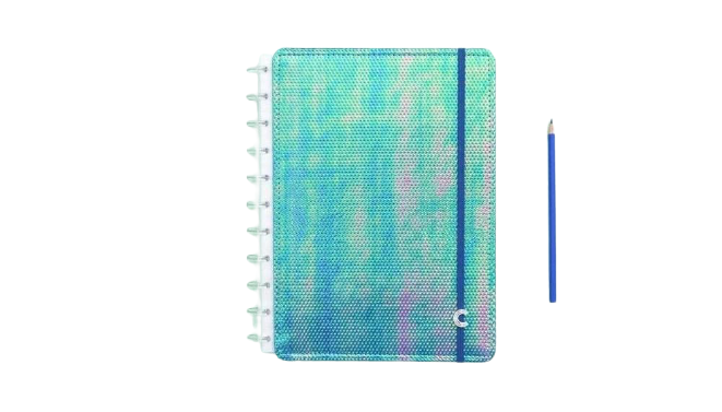 Caderno Inteligente Azul Holográfico A5 60 Folhas com Pautas 20 Folhas sem Pauta