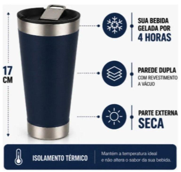 Copo Térmico Seleção Brasil 473 ml Aço Inox Com Tampa e Abridor Azul