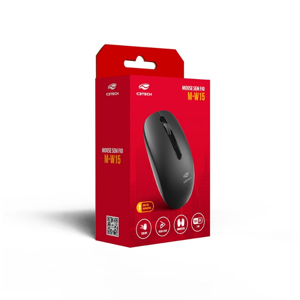 Mouse Sem Fio C3tech M-W15BK 1200dpi Preto