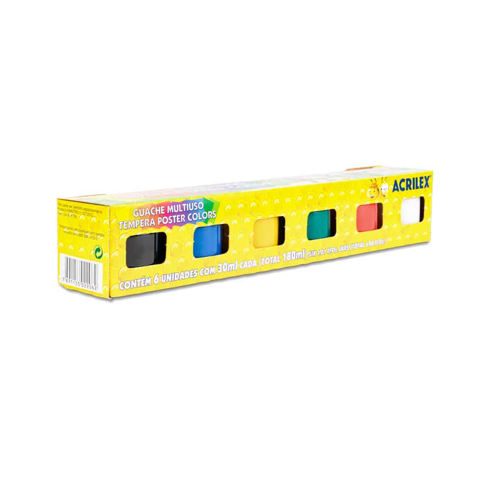 Tinta Guache Acrilex Multiuso Poster Colors com 6 Cores