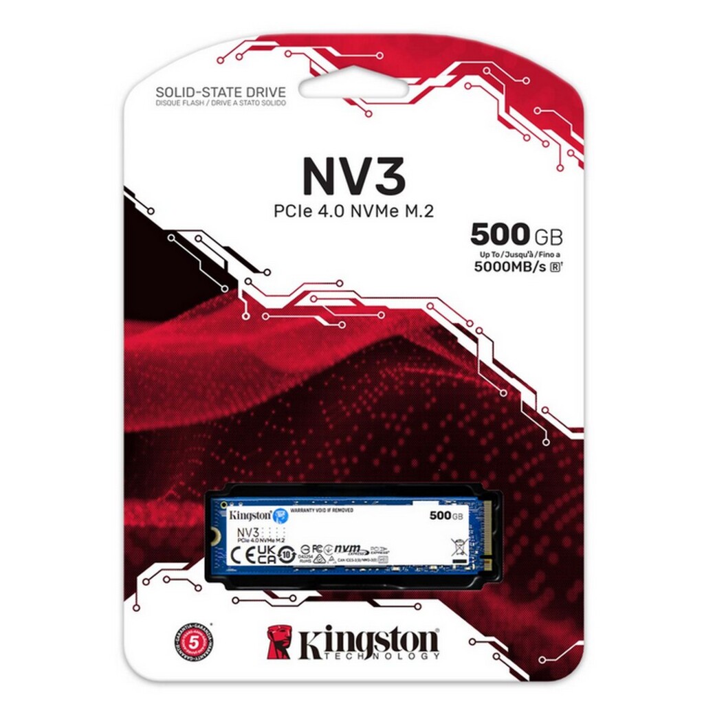 SSD 500 GB M2-NVME PCI-e 4.0 2280 Kingston SNV3S/500G Leitura 5000 MBPS Gravação 3000 MBPS