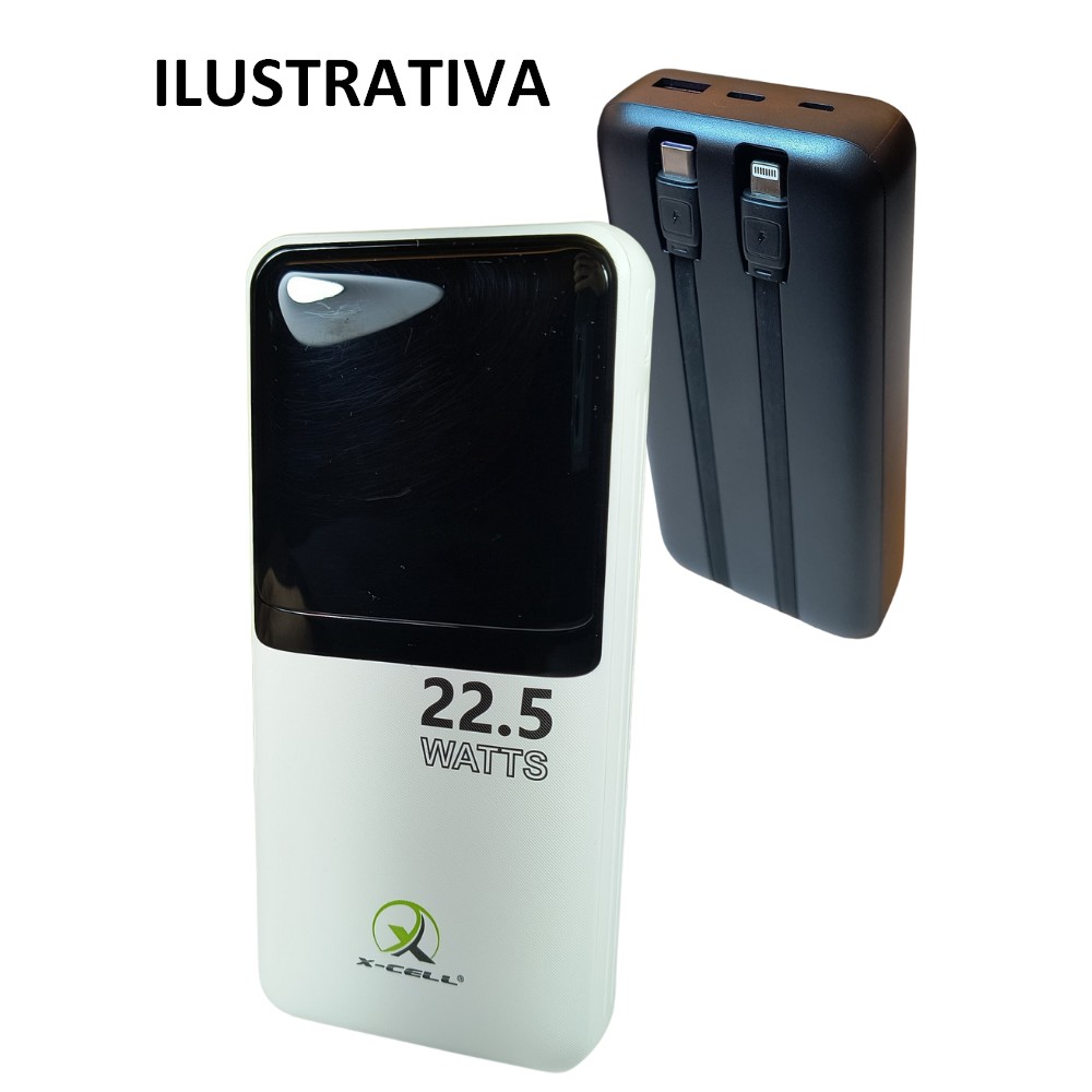 Carregador Celular Portátil Power Bank 15.000mAh 22.5W 2 USB + 2 USB-C Preto X-Cell XCBANK34P