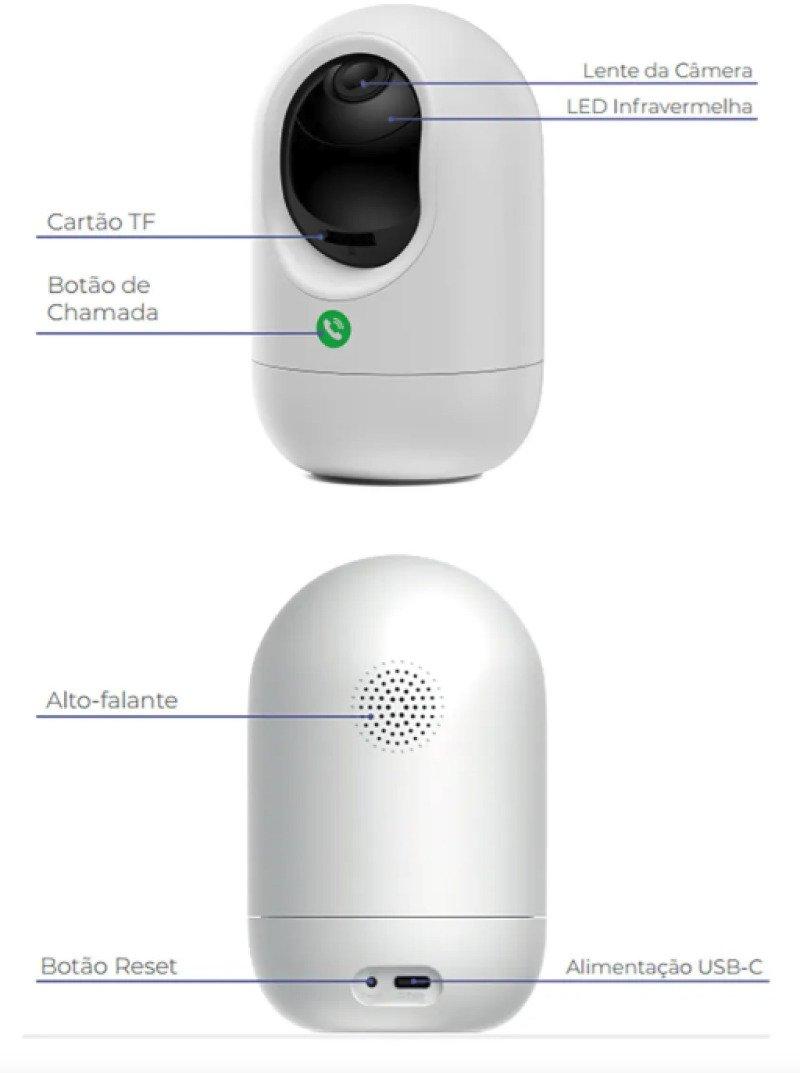 Câmera Wi-Fi Full HD Interna Inteligente Giratória Botão de Chamada Ekaza EKGDT4117B