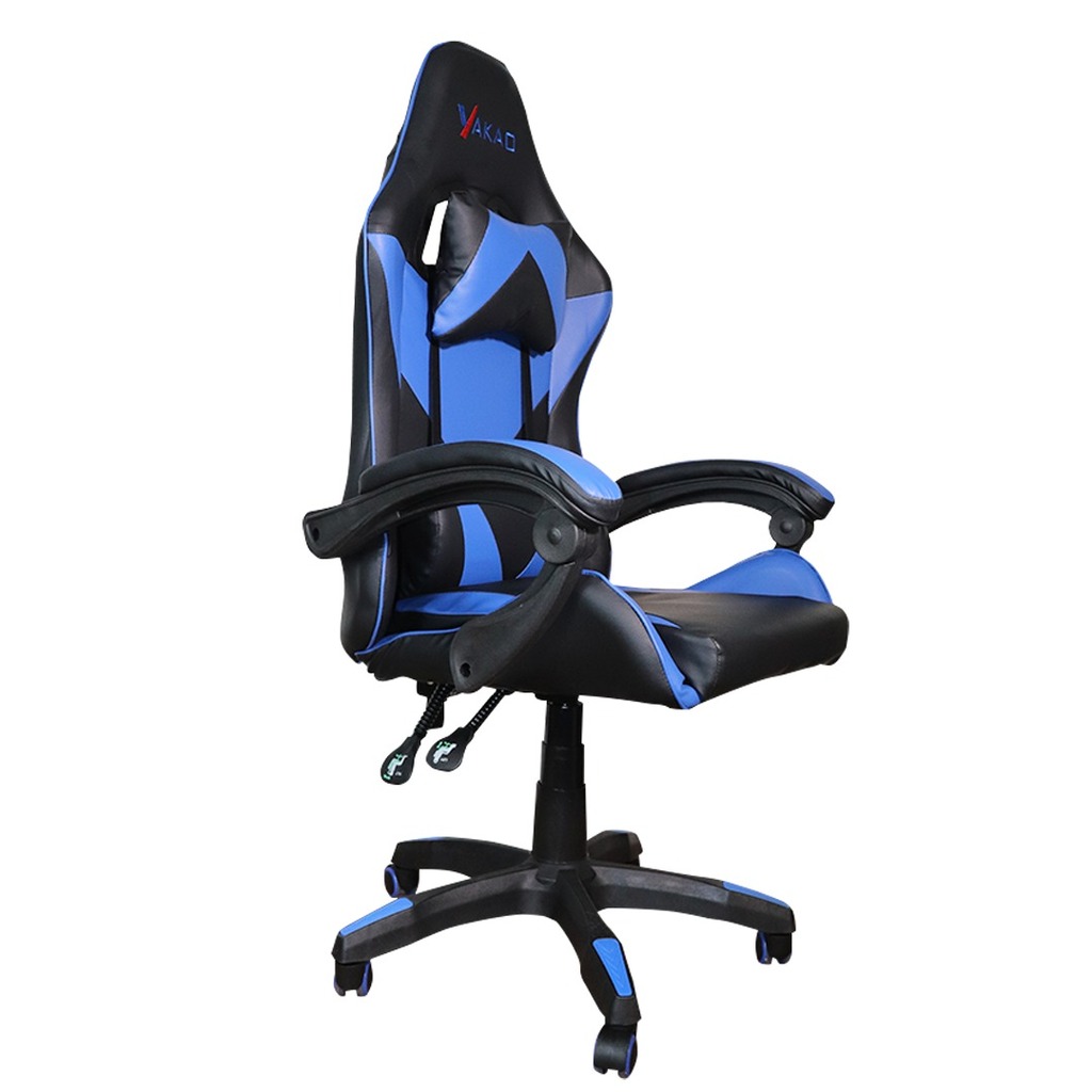 Cadeira Gamer Giratória Preto e Azul com Braço Ajuste de Altura e Encosto Reclinável Yakao - GC007Blue