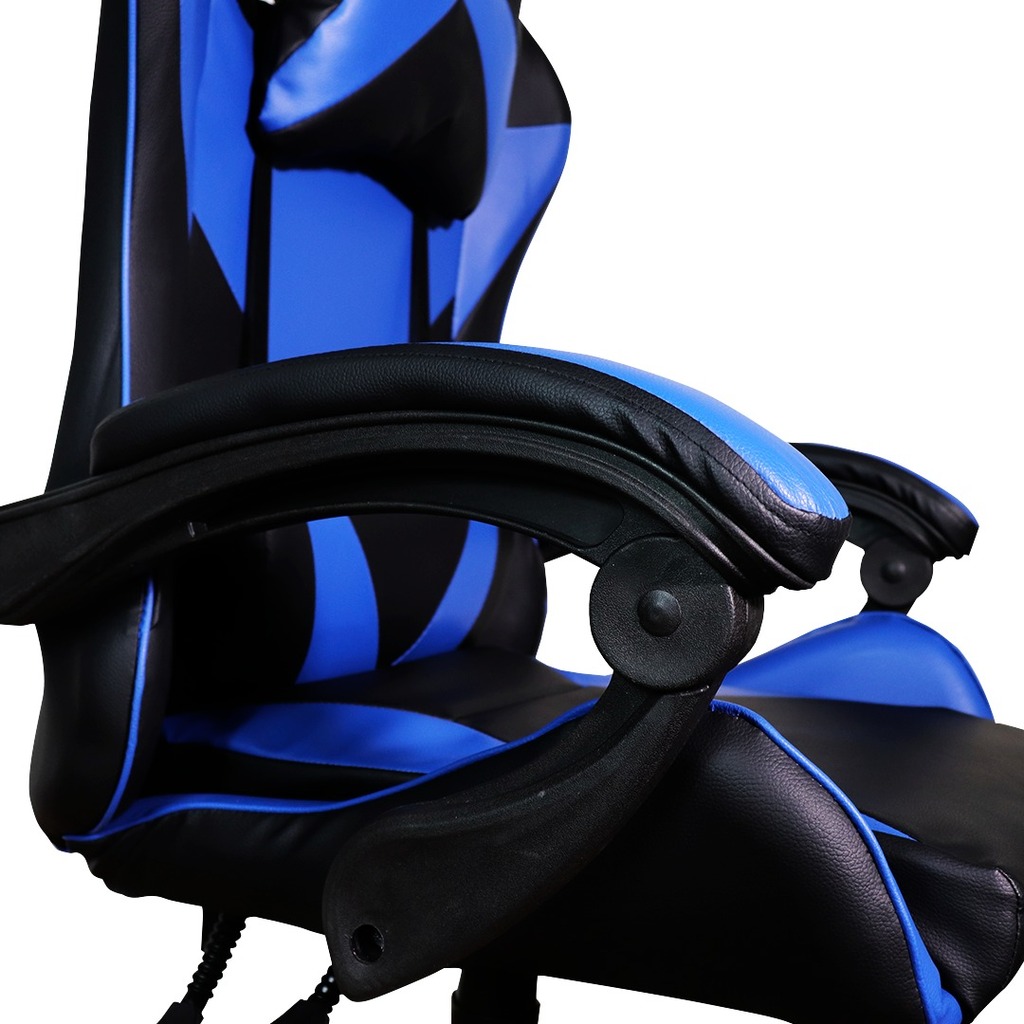 Cadeira Gamer Giratória Preto e Azul com Braço Ajuste de Altura e Encosto Reclinável Yakao - GC007Blue