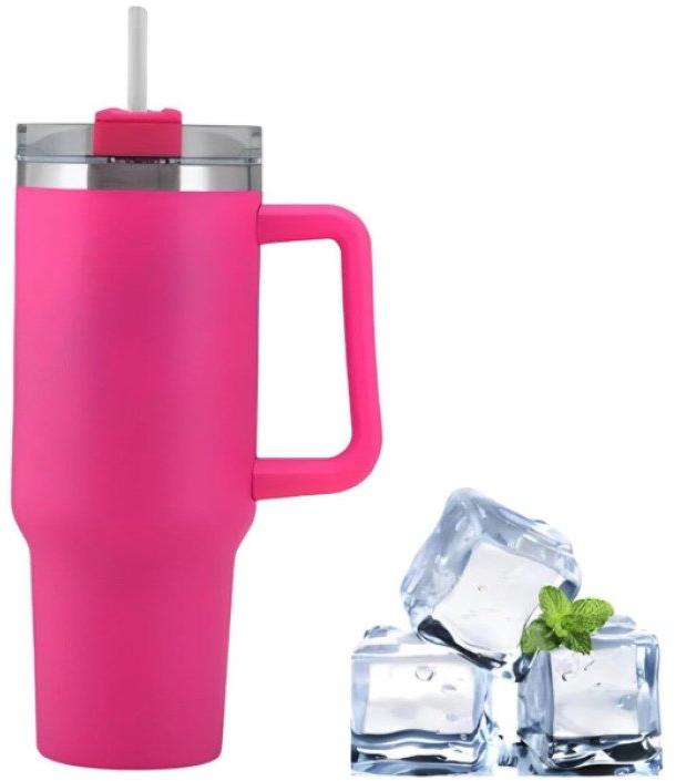 Garrafa Copo Térmico 1200 ml Aço Inox com Tampa e Canudo Rosa