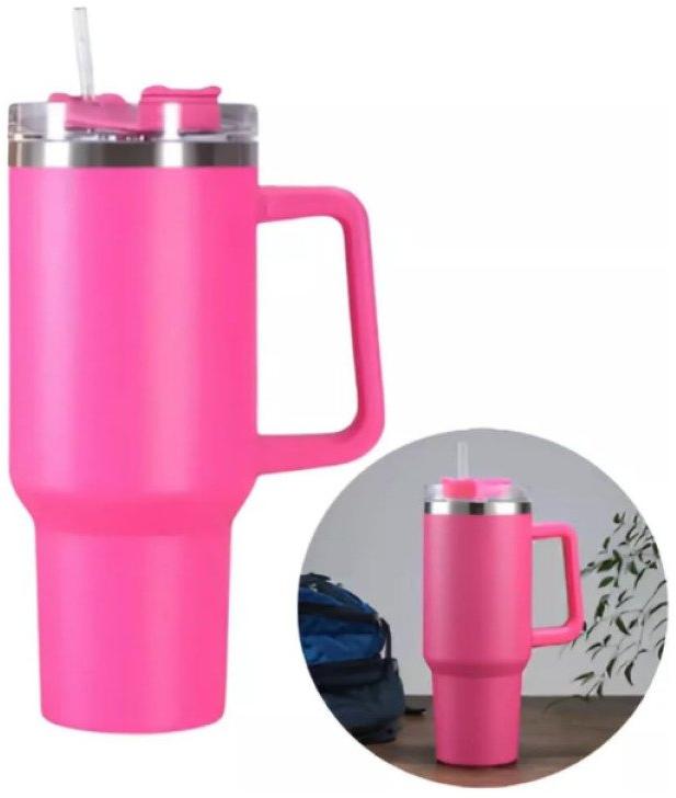 Garrafa Copo Térmico 1200 ml Aço Inox com Tampa e Canudo Rosa