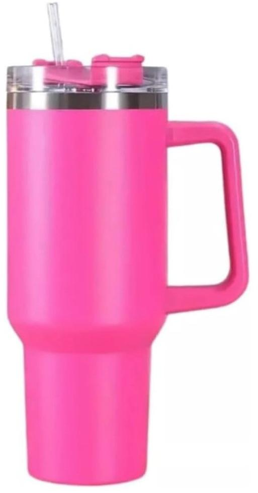 Garrafa Copo Térmico 1200 ml Aço Inox com Tampa e Canudo Rosa