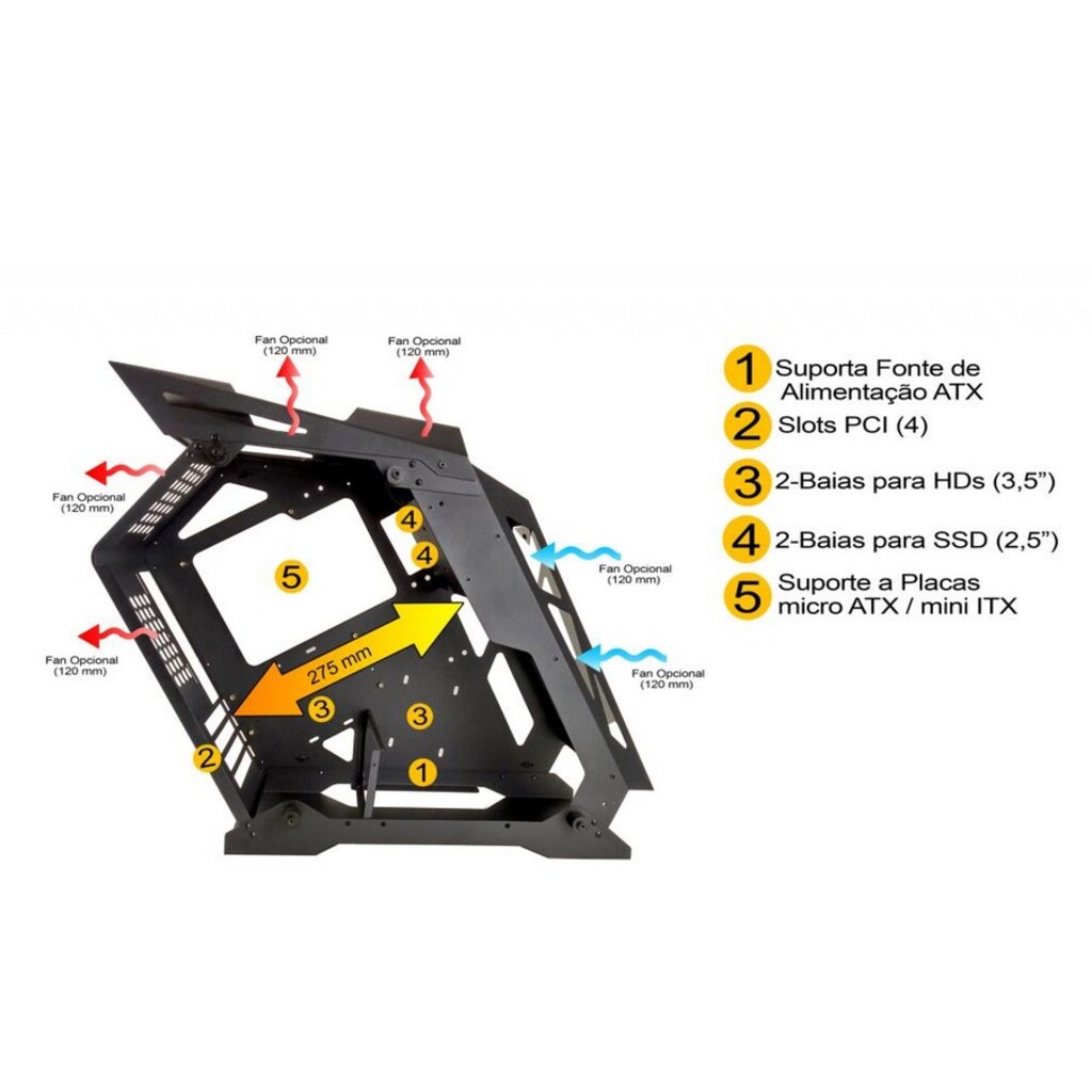 Gabinete Gamer GS Lumine Pixxo Preto sem Fonte e Cooler Led RGB com Lateral de Vidro - LKS06S