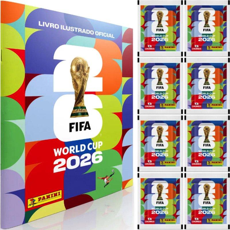 Kit Álbum Capa Brochura + 8 Pacotes de Figurinhas Copa Do Mundo Fifa 2026