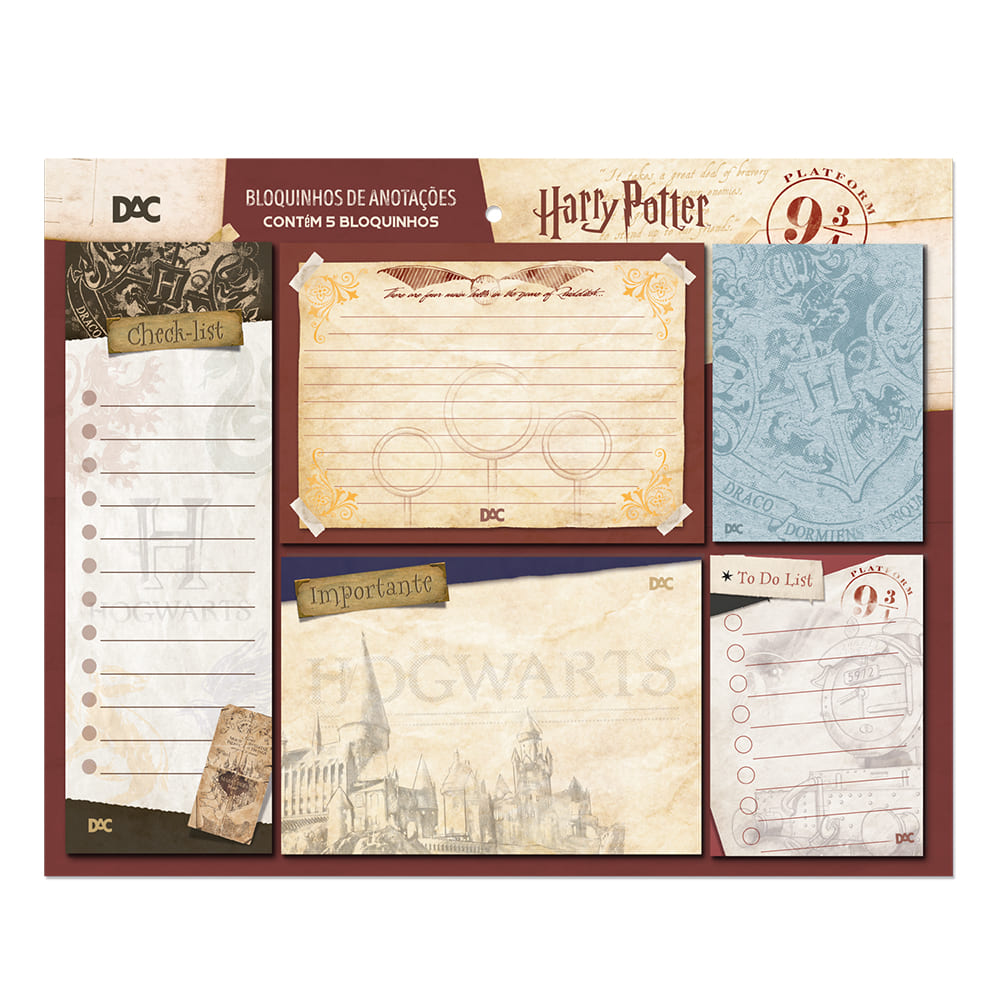 Bloco de Anotações DAC Disney Harry Potter 5 Unidades 20 Folhas cada