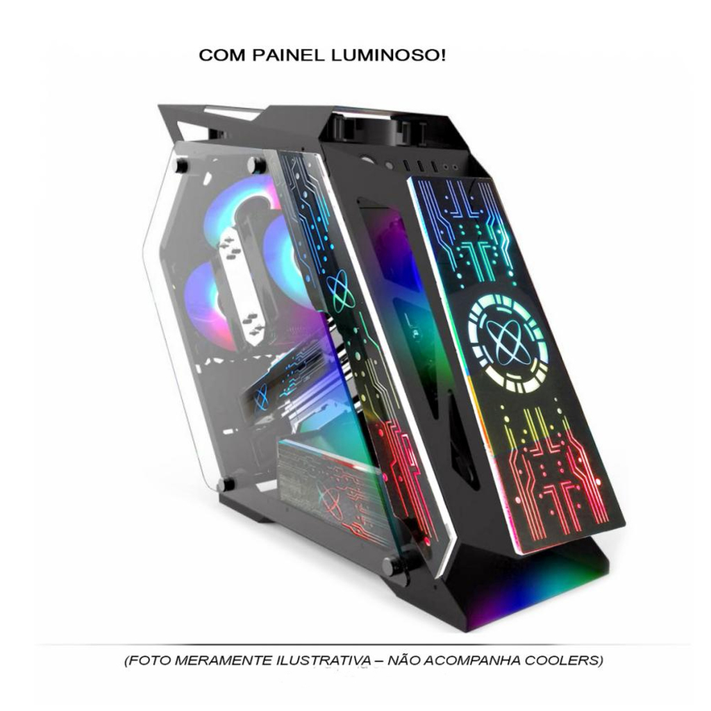 Gabinete Gamer GS Lumine Pixxo Preto sem Fonte e Cooler Led RGB com Lateral de Vidro - LKL06P