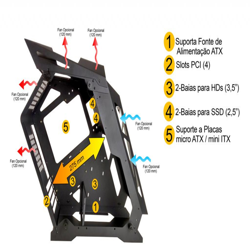 Gabinete Gamer GS Lumine Pixxo Preto sem Fonte e Cooler Led RGB com Lateral de Vidro - LKL06P