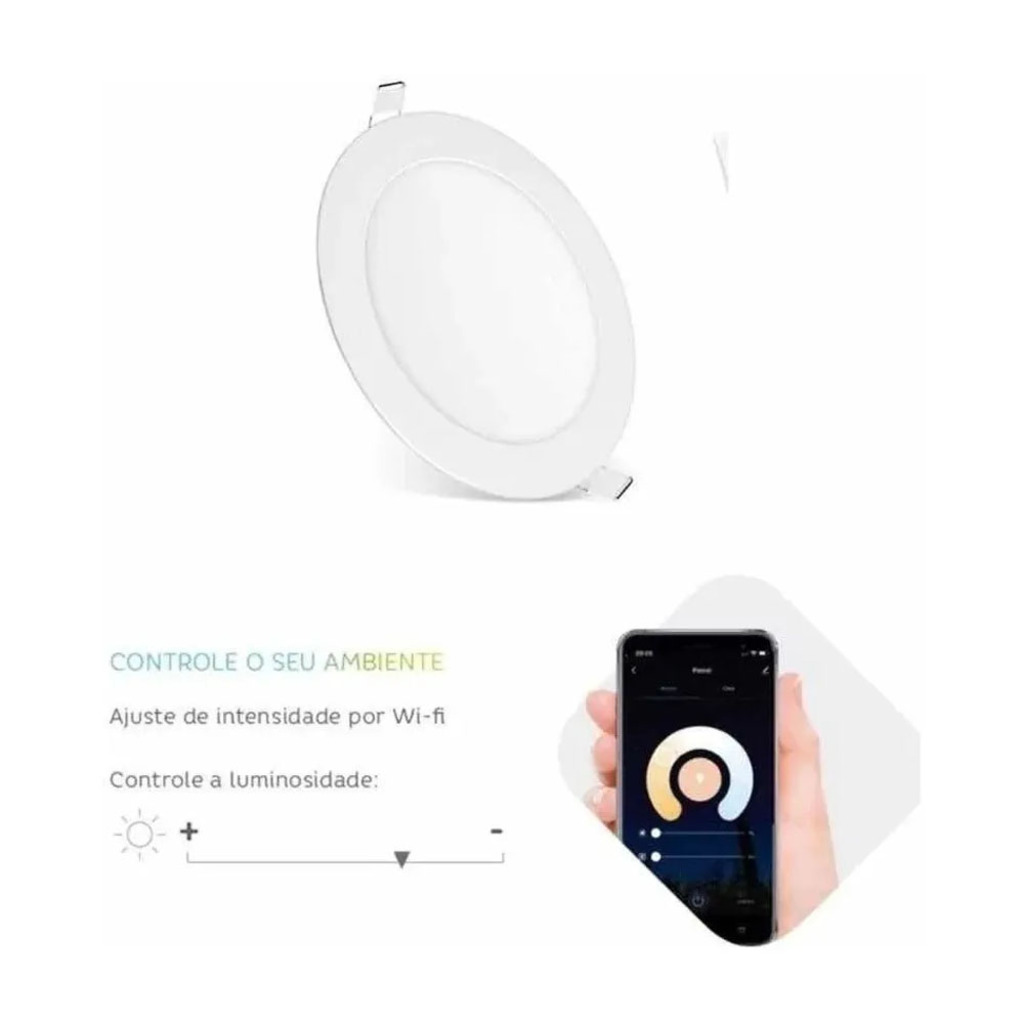 Luminária Plafon 18W LED Smart Wi-Fi Redonda 220x15mm de Embutir Bivolt Elgin - 48D18WERWIFI - Compativel com Alexa e Google Home
